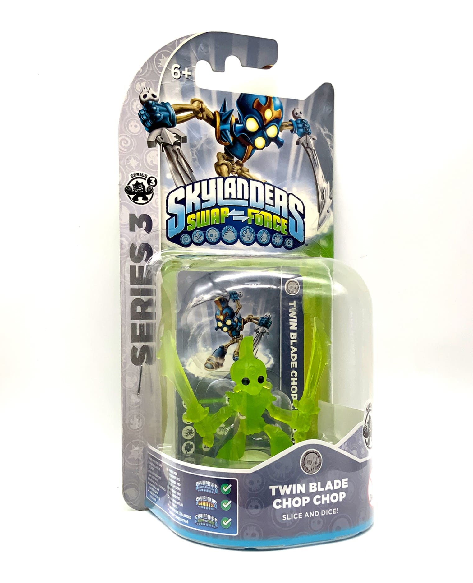 Skylanders Swap Force Twin Blade Chop Chop Crystal Green Chase in OVP (geklebt)