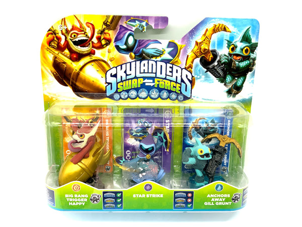 Skylanders Swap Force Triple Pack Trigger Happy Star Strike Gill Grunt in OVP